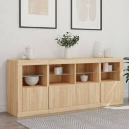 Berkfield Home Sideboard with LED Lights Sonoma Oak 163x37x67 cm in Light Tan - Size: 163 x 37 x 67 cm - thumbnail 3