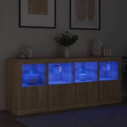 Berkfield Home Sideboard with LED Lights Sonoma Oak 163x37x67 cm in Light Tan - Size: 163 x 37 x 67 cm - thumbnail 4