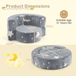 Gymax Convertible Kids Couch Glow in the Dark Plush Sofa With Flannel Cover in Grey - thumbnail 3