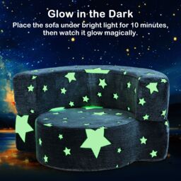 Gymax Convertible Kids Couch Glow in the Dark Plush Sofa With Flannel Cover in Grey - thumbnail 4
