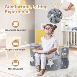 Gymax Convertible Kids Couch Glow in the Dark Plush Sofa With Flannel Cover in Grey - thumbnail 6