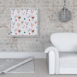 Warren Reed - Designer Happy Reindeer With Christmas Lights Framed Canvas in Off-White - Size: w40 inch x h40 inch - thumbnail 2