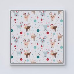 Warren Reed - Designer Happy Reindeer With Christmas Lights Framed Canvas in Off-White - Size: w40 inch x h40 inch - thumbnail 1
