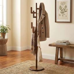 VOGREX Walnut Wooden Coat Rack Hallway Clothes Jacket Hat Hanger in Brown - thumbnail 3