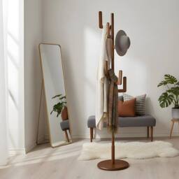VOGREX Walnut Wooden Coat Rack Hallway Clothes Jacket Hat Hanger in Brown - thumbnail 4