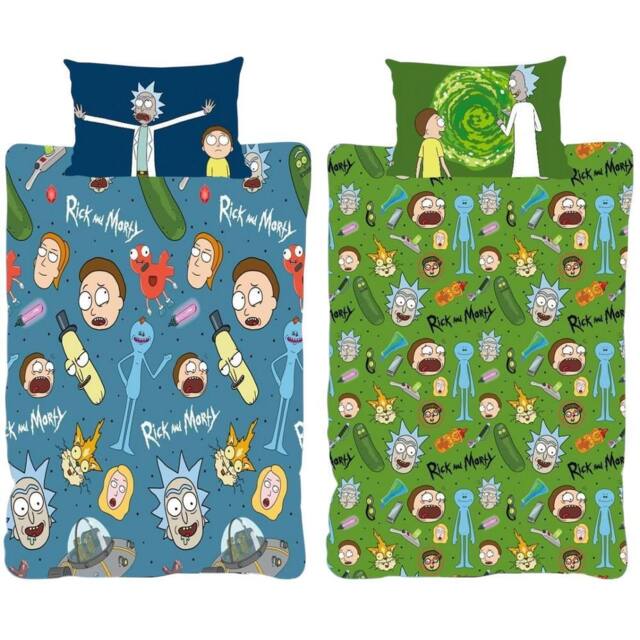 Rick & Morty Portals Pickle Characters Reversible Duvet Set in Blue - Size: Double - image 1