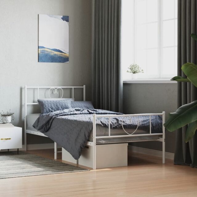 Berkfield Home Metal Bed Frame with Headboard & Footboard White 90x200 cm - image 1