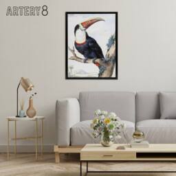 "Artery8 Red Billed Toucan Bird Painting Schouman Framed Canvas Wall Art Print in White - Size: W12"" x H16""" - thumbnail 3