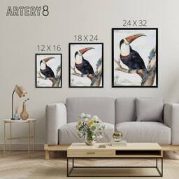 "Artery8 Red Billed Toucan Bird Painting Schouman Framed Canvas Wall Art Print in White - Size: W12"" x H16""" - thumbnail 4