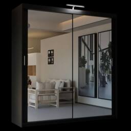 Sliding Wardrobes 4U Stylish Sliding Mirror Wardrobe with LED, Double Doors, 100cm in Black - thumbnail 2