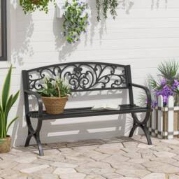 OUTSUNNY 2 Seater Garden Bench Patio Vintage Loveseat Outdoor Decorative Seat in Black