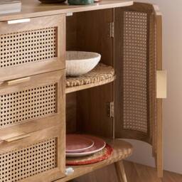 Birlea 2 Door 3 Drawer Rattan Sideboard Curved Cupboard Sark Storage Cabinet in Beige - thumbnail 4