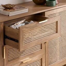 Birlea 2 Door 3 Drawer Rattan Sideboard Curved Cupboard Sark Storage Cabinet in Beige - thumbnail 3