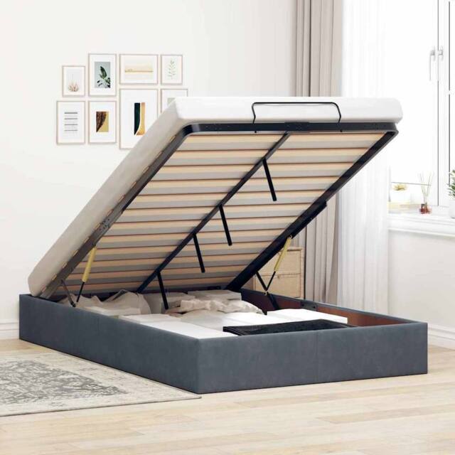 Berkfield Home Ottoman Bed Frame No Mattress Dark Grey Double Velvet - image 1