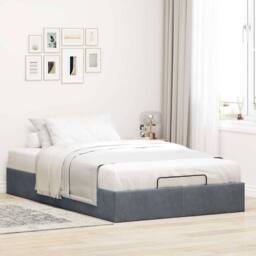 Berkfield Home Ottoman Bed Frame No Mattress Dark Grey Double Velvet - thumbnail 3