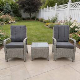FURNITURE ONE 3 Pieces Outdoor Rattan Bistro Set with Coffee Table in Grey - thumbnail 6