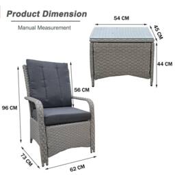 FURNITURE ONE 3 Pieces Outdoor Rattan Bistro Set with Coffee Table in Grey - thumbnail 5