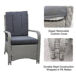 FURNITURE ONE 3 Pieces Outdoor Rattan Bistro Set with Coffee Table in Grey - thumbnail 3