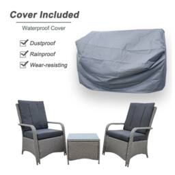 FURNITURE ONE 3 Pieces Outdoor Rattan Bistro Set with Coffee Table in Grey - thumbnail 2
