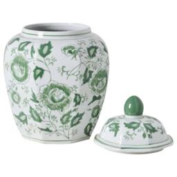 Wyld and Coco Heritage Porcelain Lidded Ginger Jar Vase White and Sage Green Floral - thumbnail 3