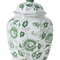 Wyld and Coco Heritage Porcelain Lidded Ginger Jar Vase White and Sage Green Floral - thumbnail 2