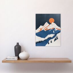 "Artery8 Modern Switzerland Winter Mountain Landscape Wall Art Print in Orange - Size: W12"" x H16""" - thumbnail 4