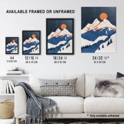 "Artery8 Modern Switzerland Winter Mountain Landscape Wall Art Print in Orange - Size: W12"" x H16""" - thumbnail 3