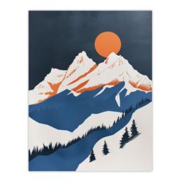 "Artery8 Modern Switzerland Winter Mountain Landscape Wall Art Print in Orange - Size: W12"" x H16""" - thumbnail 1