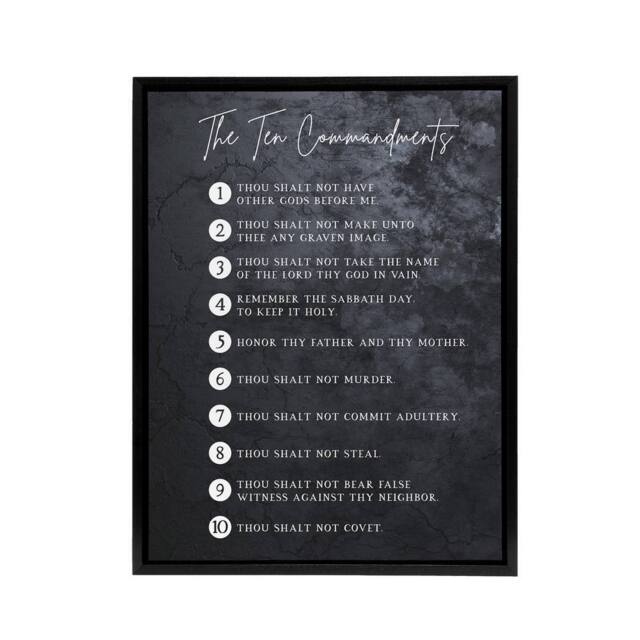 "Artery8 Ten Commandments From God Bible Quote Framed Canvas Wall Art Print in Grey - Size: W12"" x H16""" - image 1