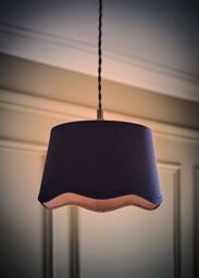 ValueLights Mabel Linen Small 20cm Scallop Edge with Trim Lamp Shade with Bulb in Navy - thumbnail 2