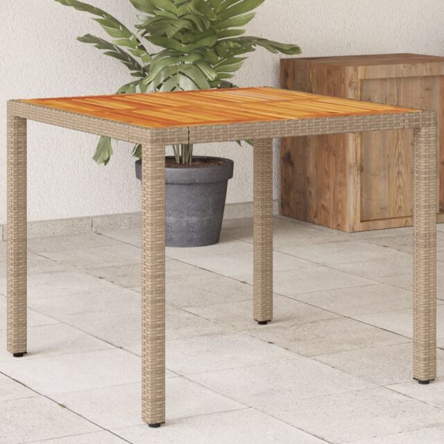 Berkfield Home Garden Table Beige 90x90x75 cm Poly Rattan Acacia Wood - Size: 90 x 90 x 75 cm - image 1