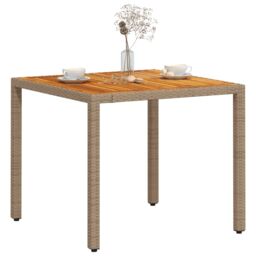 Berkfield Home Garden Table Beige 90x90x75 cm Poly Rattan Acacia Wood - Size: 90 x 90 x 75 cm - thumbnail 4
