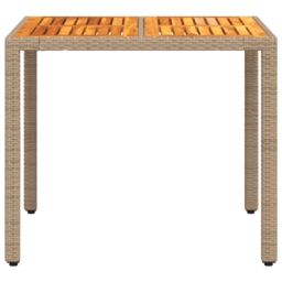 Berkfield Home Garden Table Beige 90x90x75 cm Poly Rattan Acacia Wood - Size: 90 x 90 x 75 cm - thumbnail 5