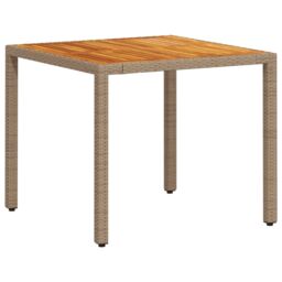 Berkfield Home Garden Table Beige 90x90x75 cm Poly Rattan Acacia Wood - Size: 90 x 90 x 75 cm - thumbnail 2