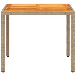 Berkfield Home Garden Table Beige 90x90x75 cm Poly Rattan Acacia Wood - Size: 90 x 90 x 75 cm - thumbnail 6