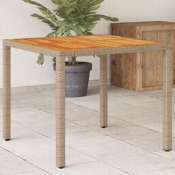 Berkfield Home Garden Table Beige 90x90x75 cm Poly Rattan Acacia Wood - Size: 90 x 90 x 75 cm - thumbnail 1