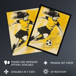 "Artery8 Womens Girls Football Fan Soccer Goal Footie Wall Art Print in Yellow - Size: W18"" x H24""" - thumbnail 2