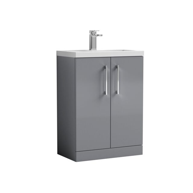 Balterley Bathroom Vanity Basin Unit, Chrome Handles, 600mm, Satin Grey - image 1