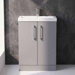 Balterley Bathroom Vanity Basin Unit, Chrome Handles, 600mm, Satin Grey - thumbnail 9
