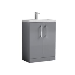 Balterley Bathroom Vanity Basin Unit, Chrome Handles, 600mm, Satin Grey