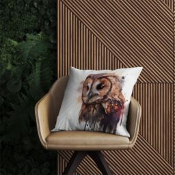 Warren Reed - Designer Tawny Owl Face Splashart Light Background Outdoor Cushion in Brown - Size: 60 cm x 60 cm - thumbnail 2