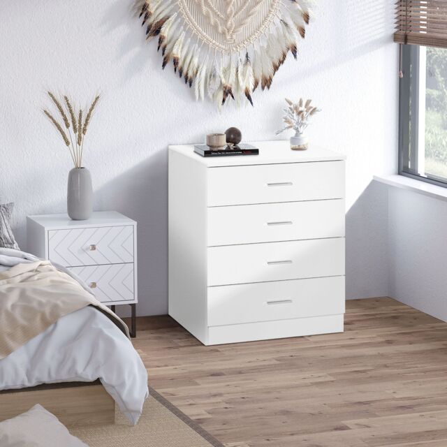 HOMCOM Storage Cabinet Vertical Drawer Chest of 4 with Metal Rails Anti Tip in White - image 1