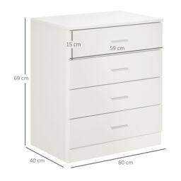 HOMCOM Storage Cabinet Vertical Drawer Chest of 4 with Metal Rails Anti Tip in White - thumbnail 3