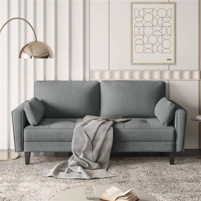 NESTLUNE Dark Grey Fabric Sofa Upholstered Sofa 2 Seater Couch - Size: 100 cm x 15 cm - image 1