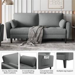 NESTLUNE Dark Grey Fabric Sofa Upholstered Sofa 2 Seater Couch - Size: 100 cm x 15 cm - thumbnail 2
