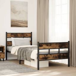 Berkfield Home Metal Bed Frame without Mattress Smoked Oak 90x190 cm Single in Brown - thumbnail 2