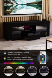 Home Discount Vida Designs Eclipse 2 Door 1 Drawer LED TV Unit Storage Home Entertainment Living Room Bedroom Furniture 450 x 1300 x 350 mm in Black - thumbnail 4