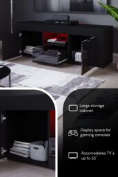 Home Discount Vida Designs Eclipse 2 Door 1 Drawer LED TV Unit Storage Home Entertainment Living Room Bedroom Furniture 450 x 1300 x 350 mm in Black - thumbnail 6