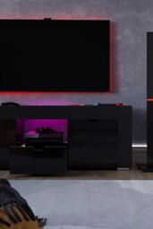 Home Discount Vida Designs Eclipse 2 Door 1 Drawer LED TV Unit Storage Home Entertainment Living Room Bedroom Furniture 450 x 1300 x 350 mm in Black - thumbnail 2