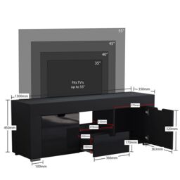 Home Discount Vida Designs Eclipse 2 Door 1 Drawer LED TV Unit Storage Home Entertainment Living Room Bedroom Furniture 450 x 1300 x 350 mm in Black - thumbnail 3